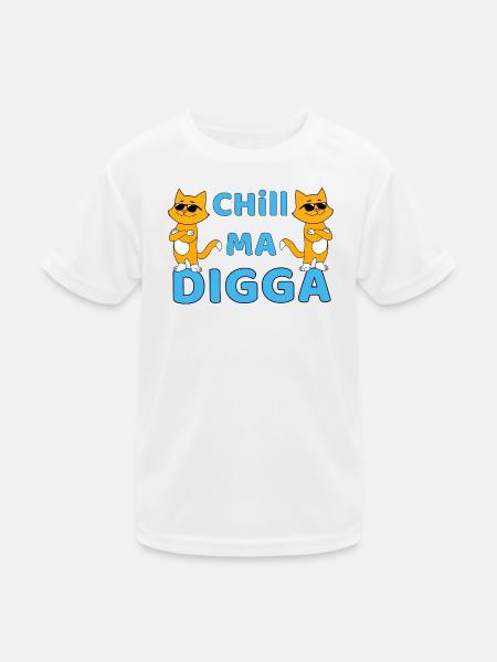 Chill ma Digga - lustige katze mit Sonnenbrille - Kinder Funktions-T-Shirt - Weiß