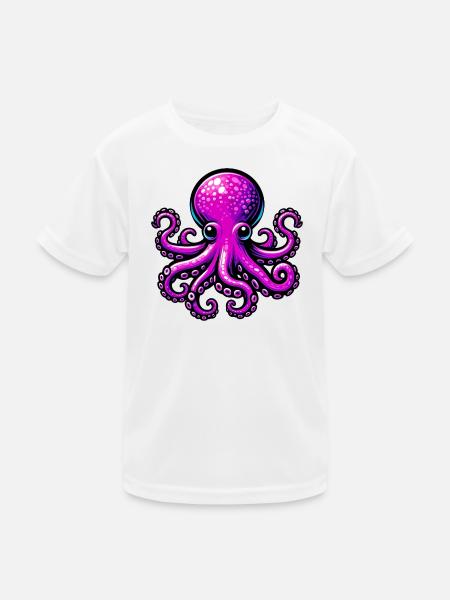 Krake - Kinder Funktions-T-Shirt - Weiß - Vorne