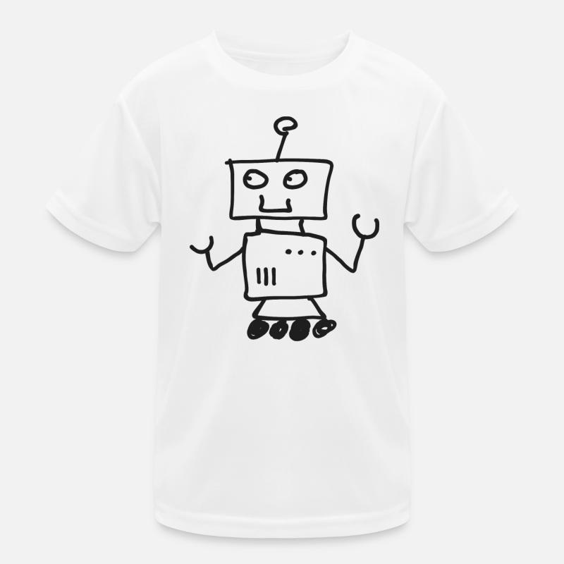 Roboter Doodle Zeichnung - Kinder Funktions-T-Shirt - Weiß