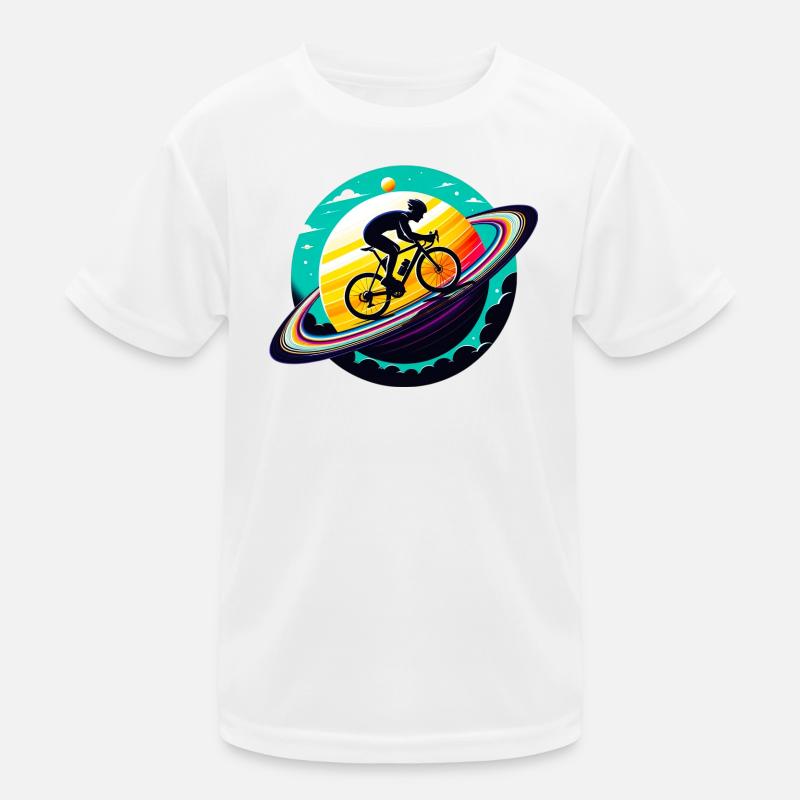 Cyclist on Saturn Kids Functional T-Shirt