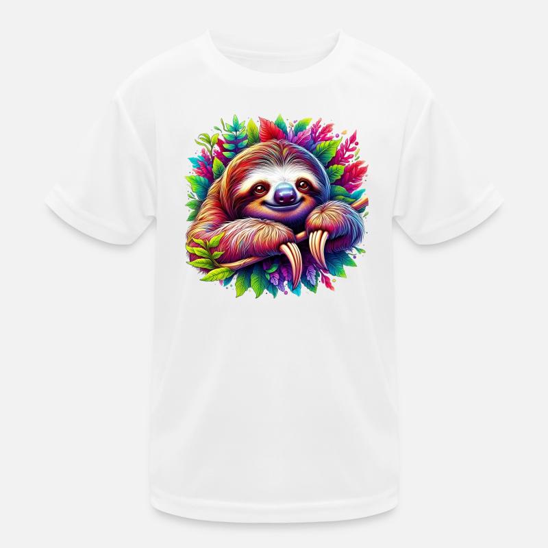 Faultier - Kinder Funktions-T-Shirt - Weiß