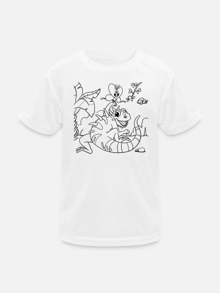 Iguana Jungle Coloring Page Hand Illustrated - Kids Functional T-Shirt - white - Front