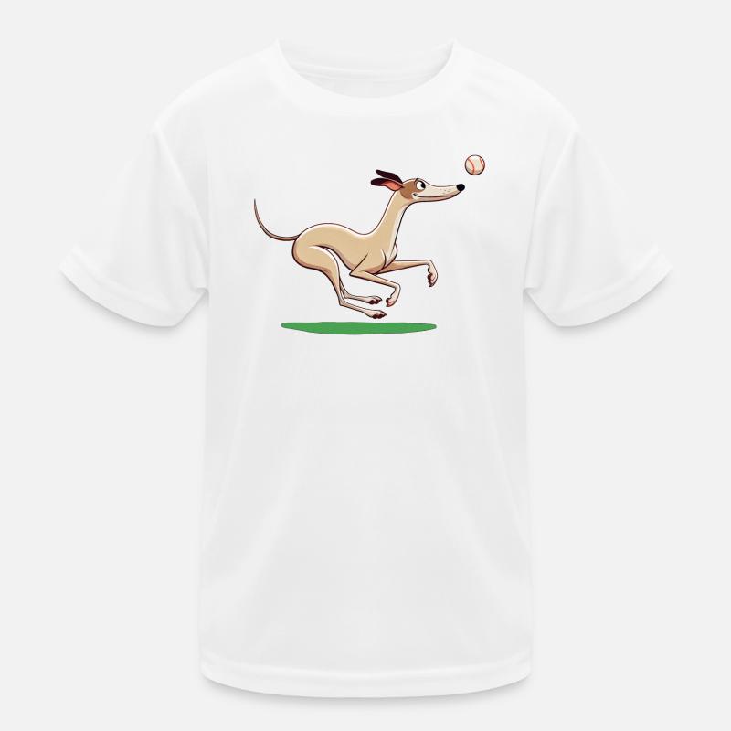 Cartoon Whippet Playing Fetch Kids Functional T-Shirt