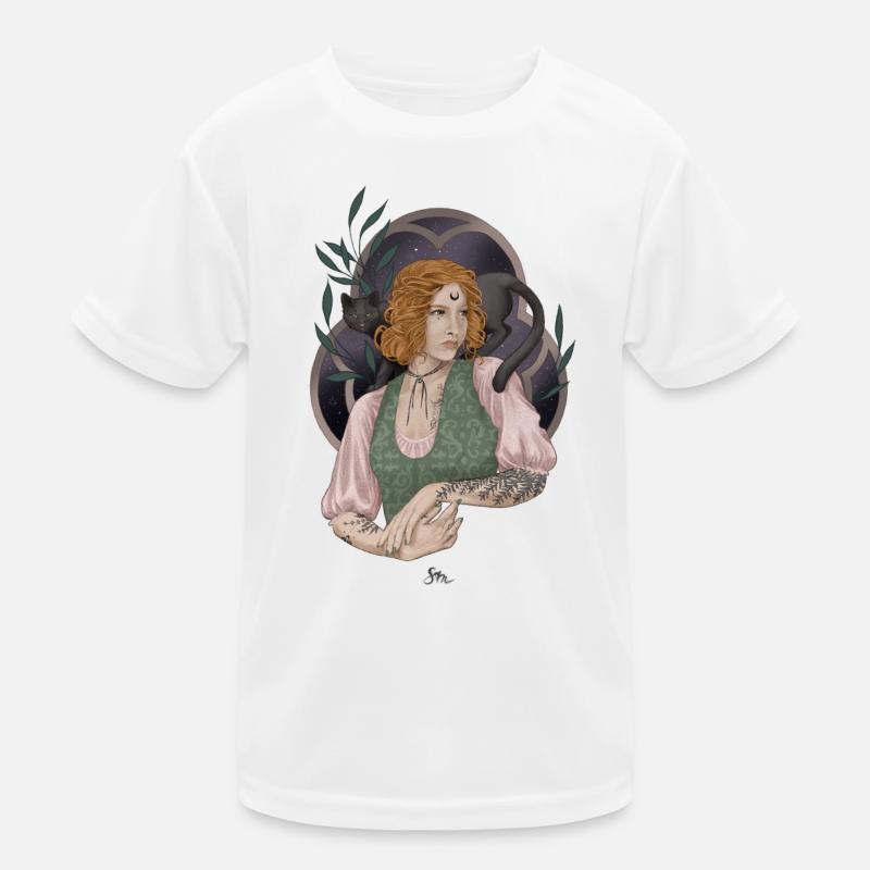 Junge Kräuterhexe mit Katzen-Begleiterin Kinder Funktions-T-Shirt