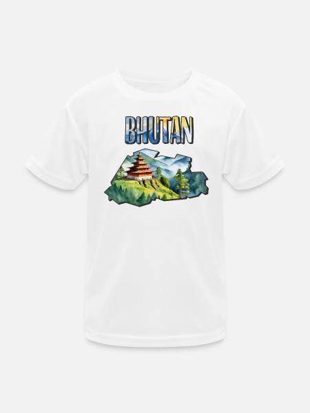 Aquarell Landkarte Bhutan - Kinder Funktions-T-Shirt - Weiß - Vorne