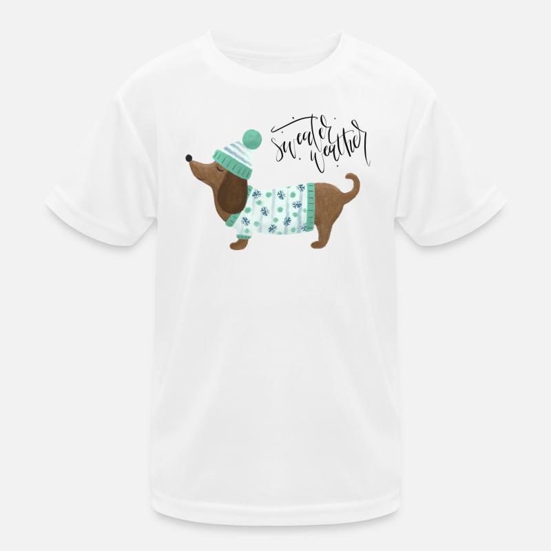 Dackel mit Pullover und Mütze - Sweater Weather Kinder Funktions-T-Shirt