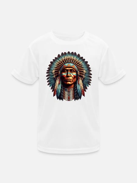 Amerikanisch, Indianer, Amerikaner - Kinder Funktions-T-Shirt - Weiß - Vorne