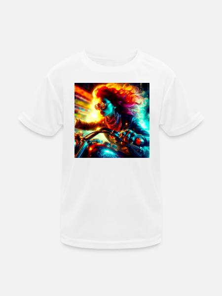 Cyberpunk Motorrad - Kinder Funktions-T-Shirt - Weiß - Vorne
