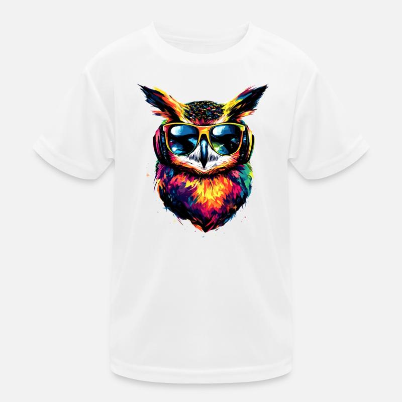 Eule Bunt Regenbogen Farben Kauz Uhu Owl Eulen Kinder Funktions-T-Shirt