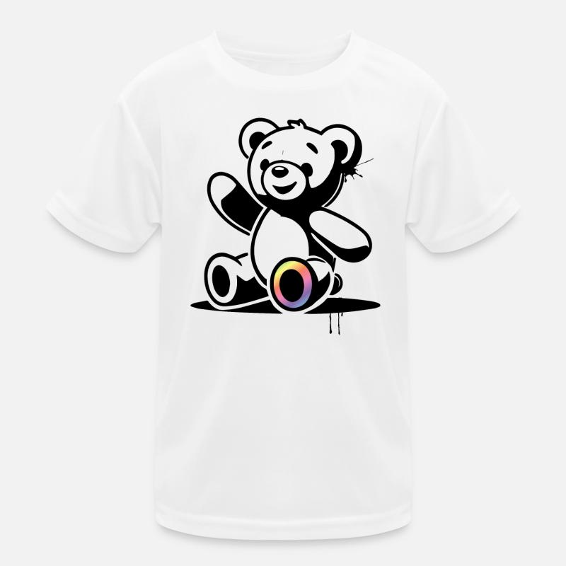 Stencil Teddy mit Regenbogenakzent Kinder Funktions-T-Shirt