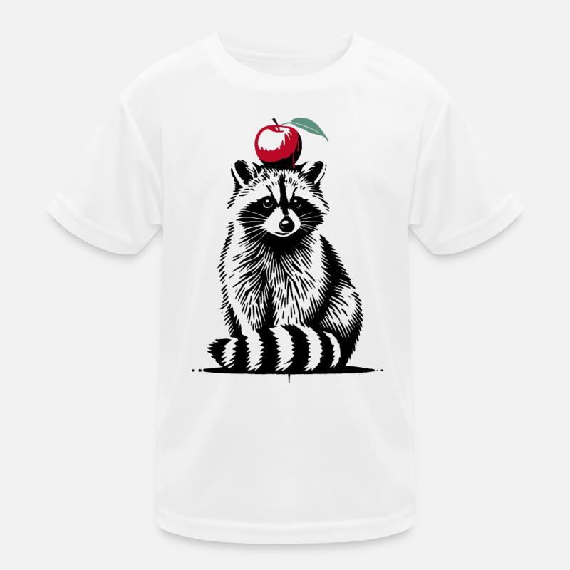 Waschbär mit Apfel – Verspieltes Stencil-Design Kinder Funktions-T-Shirt