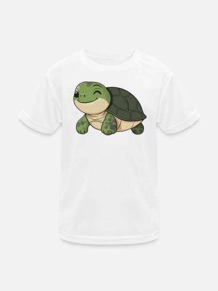 Süße glückliche Schildkröte - entzückende und fröhliche Karikatur - Kinder Funktions-T-Shirt - Weiß - Vorne
