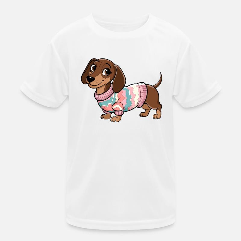 Kuscheliger Pullover Dackel - Kinder Funktions-T-Shirt - Weiß