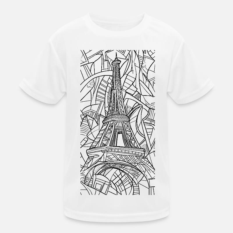Paris Eiffel Tower France City Skyline Line Art Kids Functional T-Shirt
