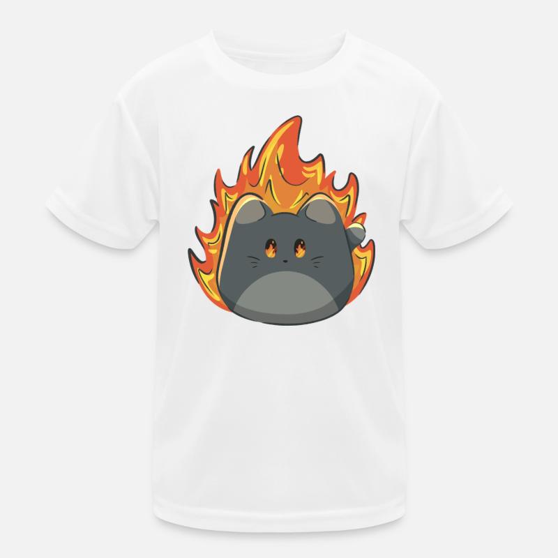 Chat mignon avec du feu - T-shirt sport Enfant - blanc