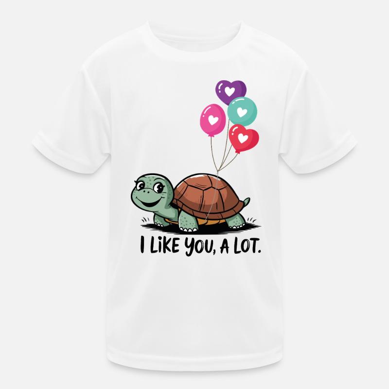 Turtle with Heart Balloons - Kids Functional T-Shirt - white
