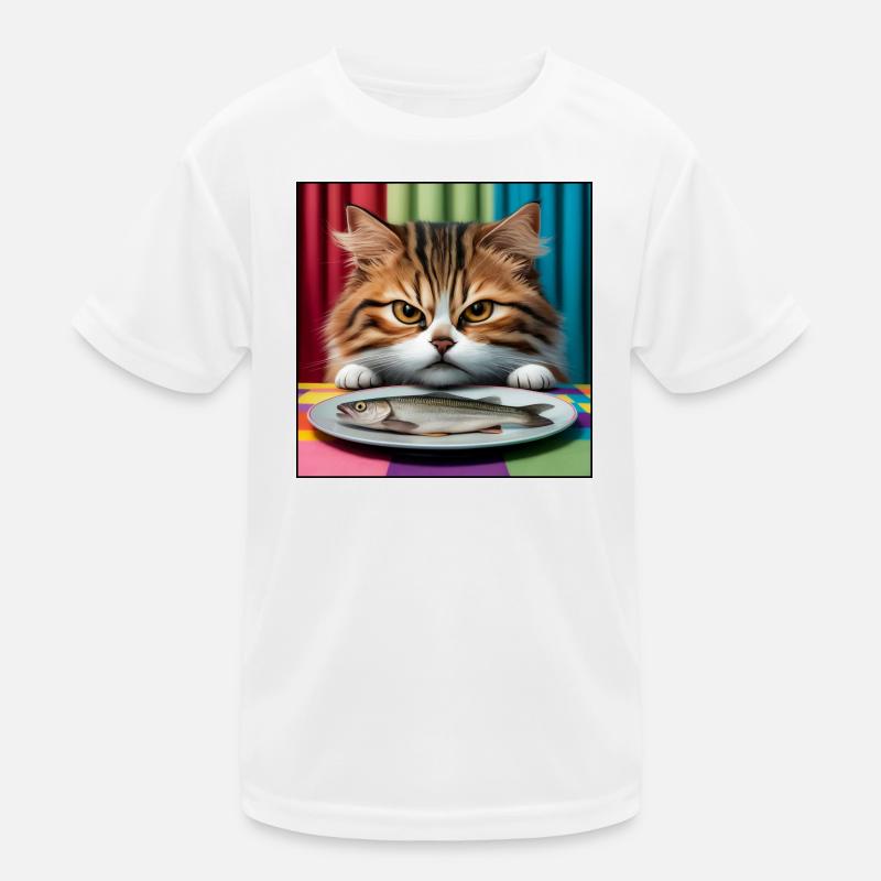 Cat with fish Kids Functional T-Shirt