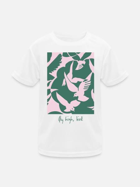 Fly High, Bird – Elegantes Vogel-Design - Kinder Funktions-T-Shirt - Weiß