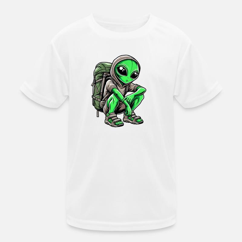 Alien Backpacker Design Kinder Funktions-T-Shirt