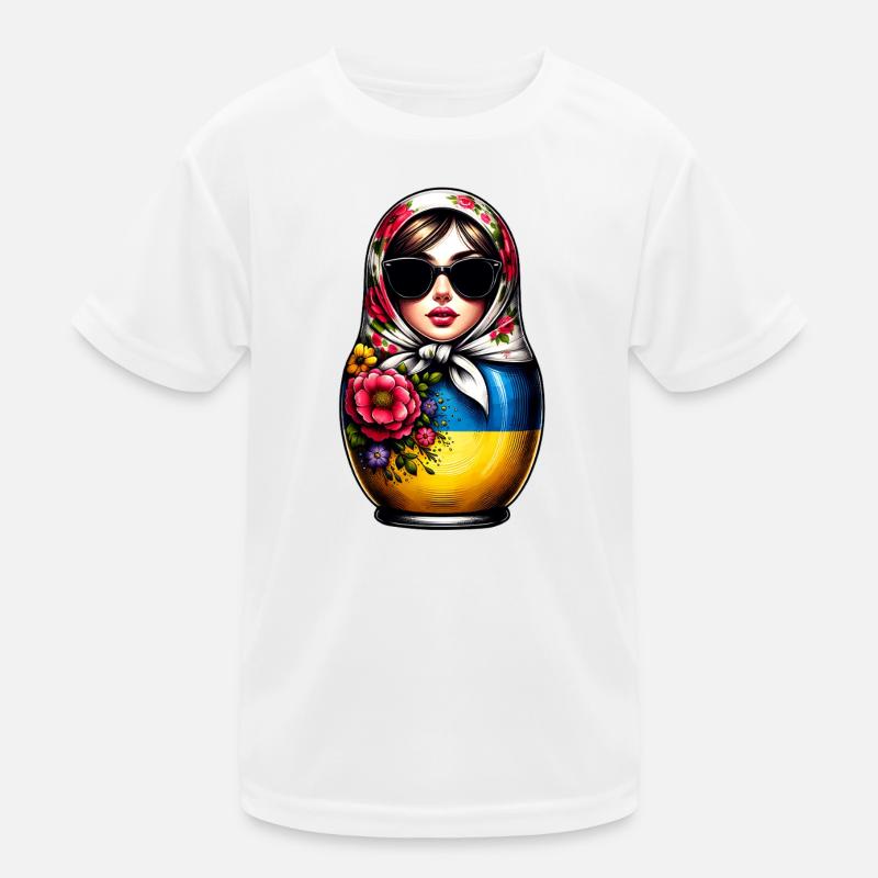 Ukraine Matryoshka with sunglasses for Ukrainians Kids Functional T-Shirt