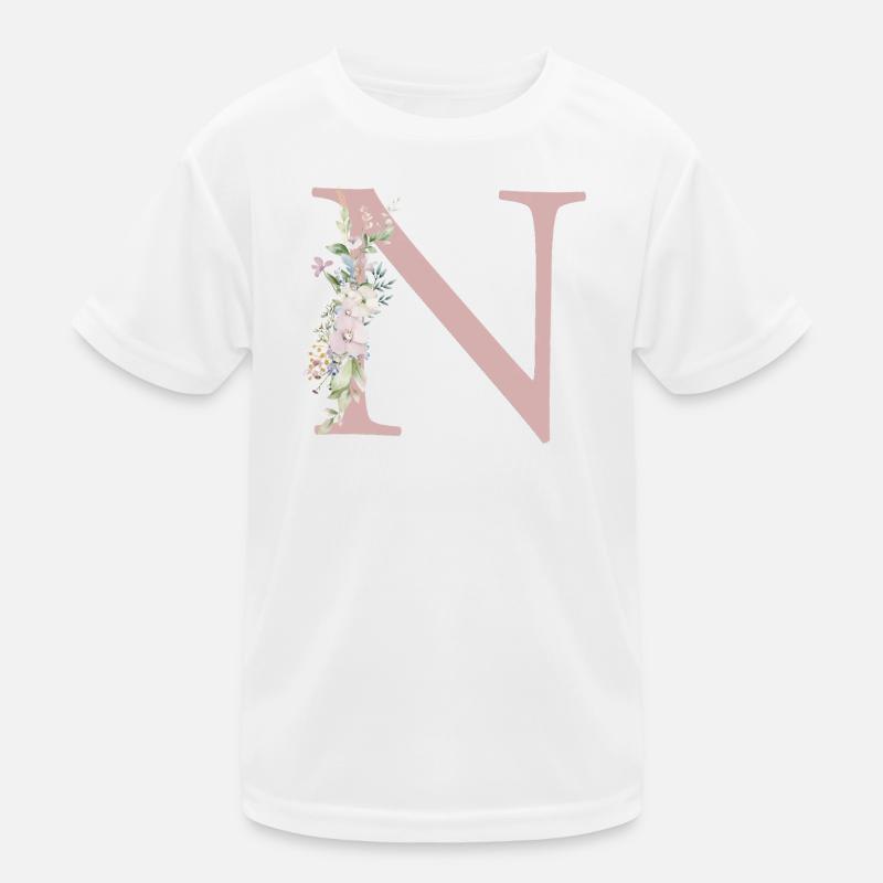 N Monogram, Floral, Personalizable Kids Functional T-Shirt
