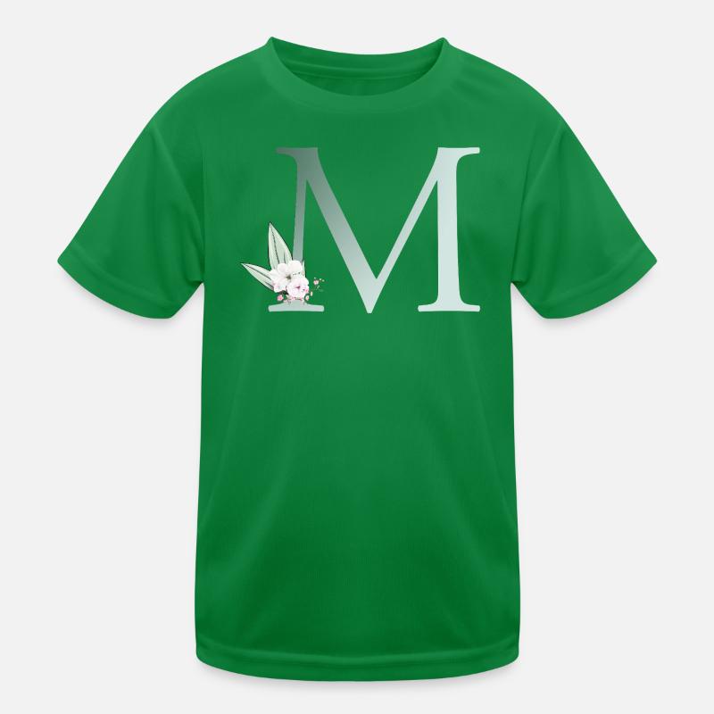 M Monogram, Floral, Personalizable Kids Functional T-Shirt
