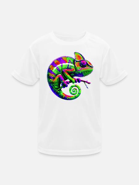 Chamäleon - Kinder Funktions-T-Shirt - Weiß - Vorne