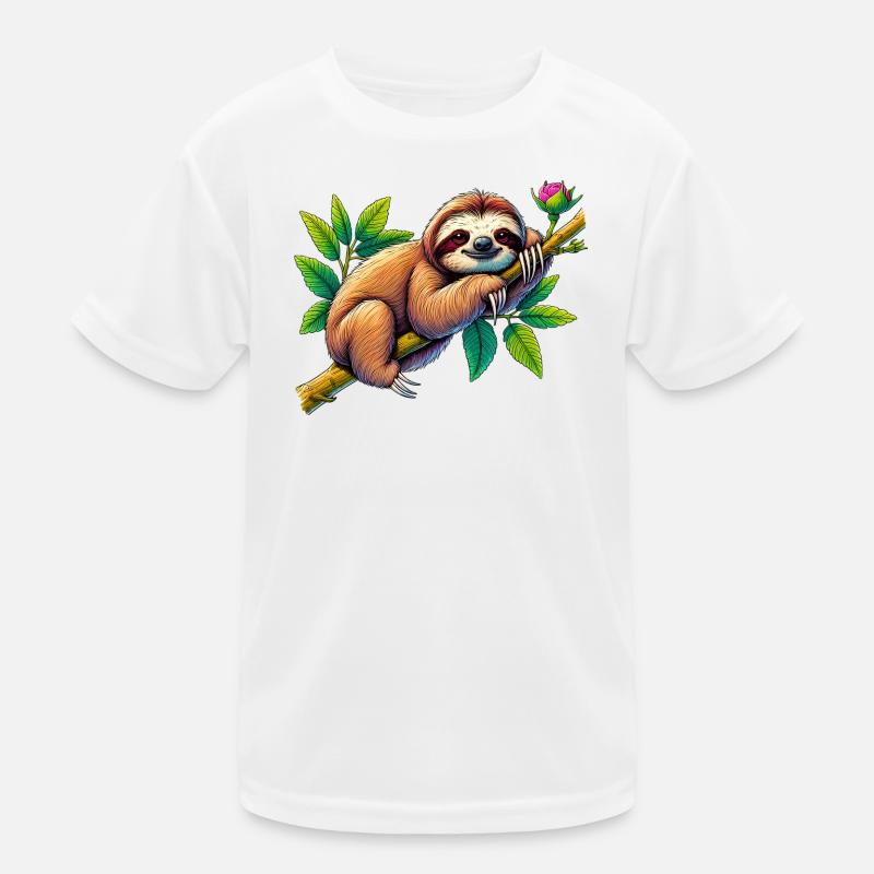 Faultier - Kinder Funktions-T-Shirt - Weiß
