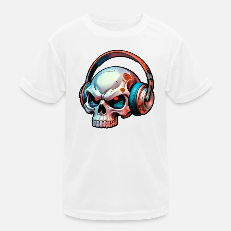 Schädel mit kopfhörer Kinder Funktions-T-Shirt