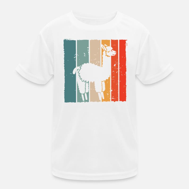Llama Retro Stripe Print - Kids Functional T-Shirt - white