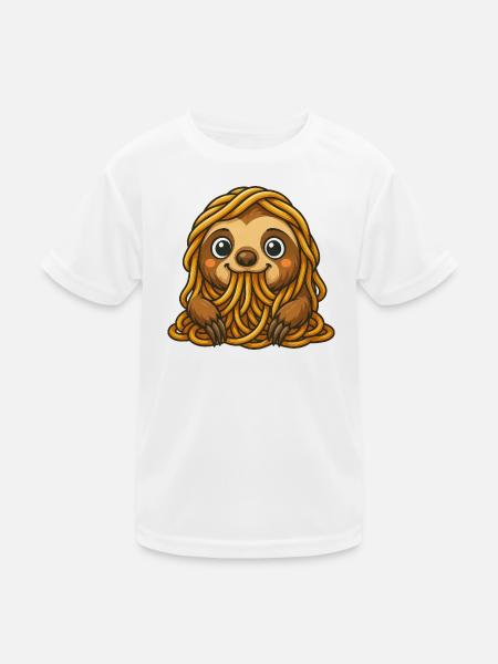 Funny Sloth Spaghetti Pasta Spill Food - Kids Functional T-Shirt - white - Front