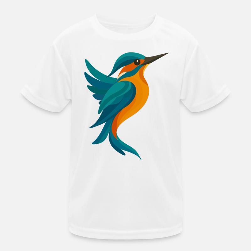 Stilisierter Eisvogel-elegante Form in Blau-Orange Kinder Funktions-T-Shirt