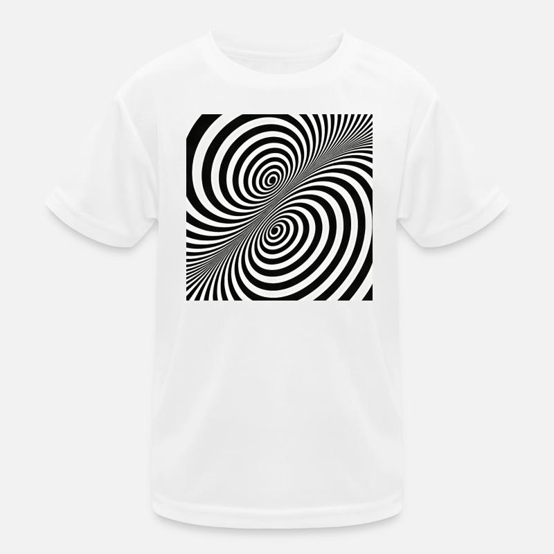 Optical Illusion Spiral Pattern in Black and White Kids Functional T-Shirt