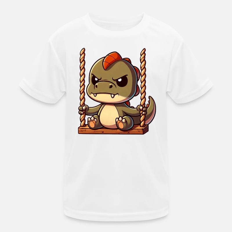 Grumpy T-Rex on swing annoyed offended Kids Functional T-Shirt