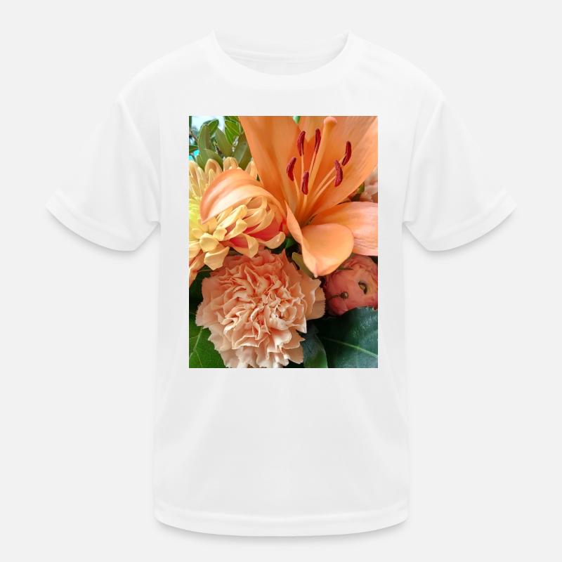 Warmes orangefarbenes Blumenmuster Kinder Funktions-T-Shirt