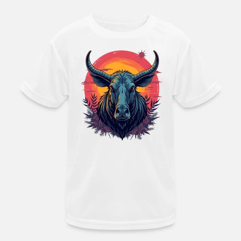 Futuristic bison at sunset Kids Functional T-Shirt