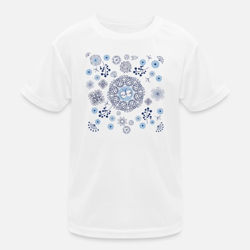 Abstract Winter Floral Pattern in Blue Kids Functional T-Shirt