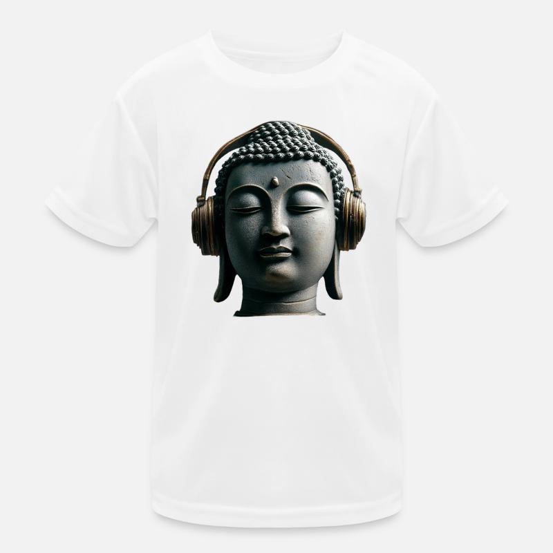 Buddha mit Kopfhörern Achtsamkeit Musik Boho Zen Kinder Funktions-T-Shirt