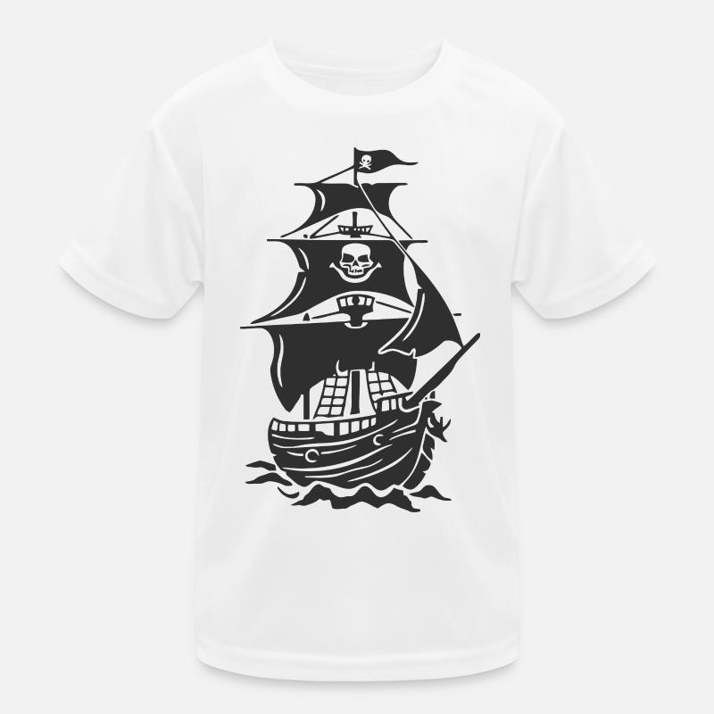 Haunted Pirate Ship Silhouette - Kids Functional T-Shirt - white