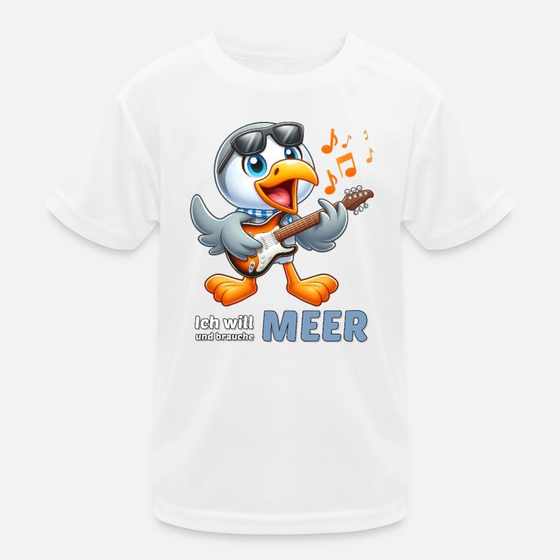 Cheerful seabird with guitar Kids Functional T-Shirt