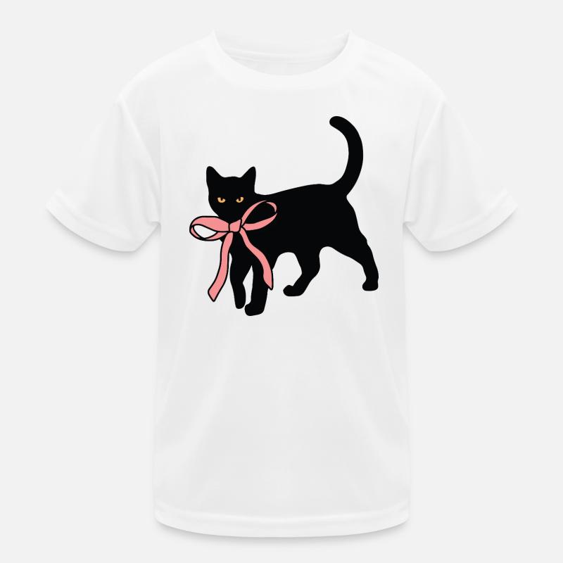 Schwarze Katze mit Fliege - Kinder Funktions-T-Shirt - Weiß