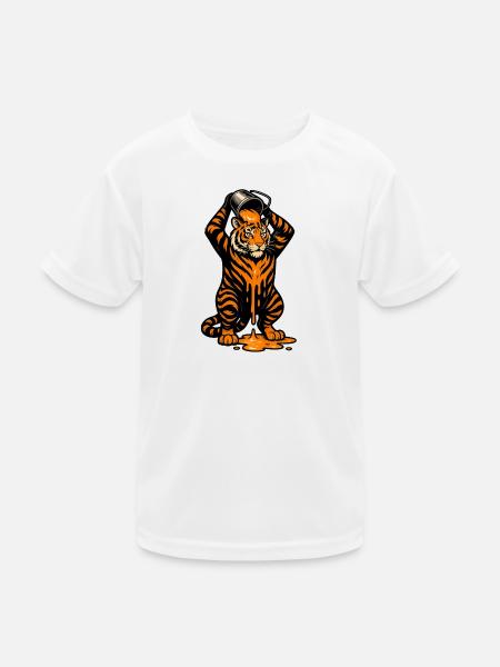 Tigre avec seau de peinture dessin animé - T-shirt sport Enfant - blanc - Devant