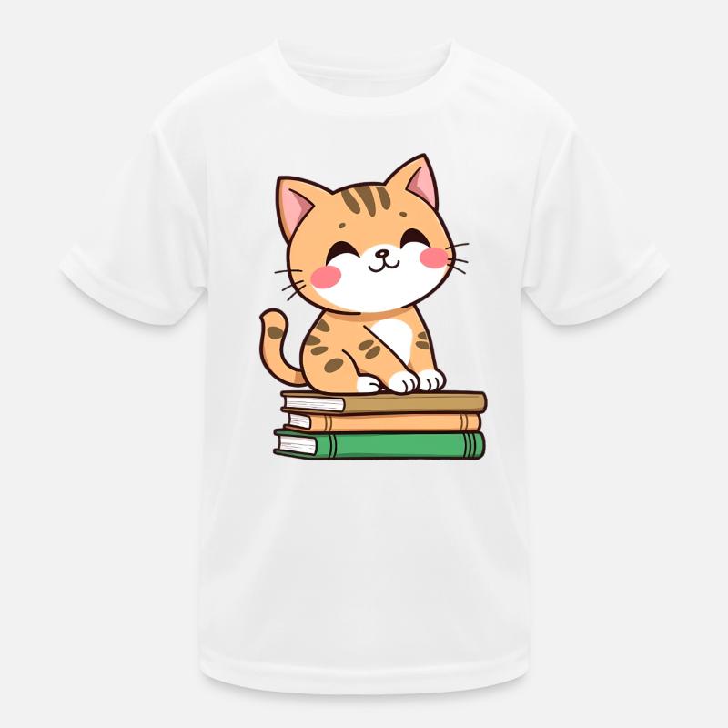 Katze mit Büchern Kinder Funktions-T-Shirt