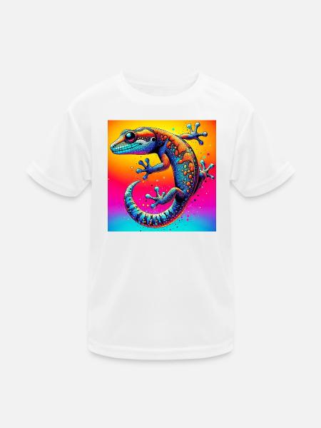 Gecko - Kinder Funktions-T-Shirt - Weiß - Vorne