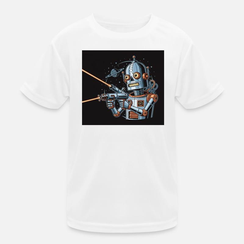 Retro Sci-Fi Roboter mit Laserwaffe Kinder Funktions-T-Shirt