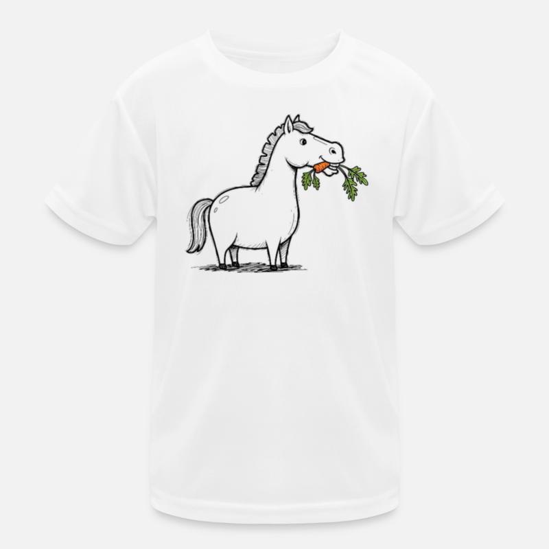 Karikatur Pferd mit Karotte Kinder Funktions-T-Shirt