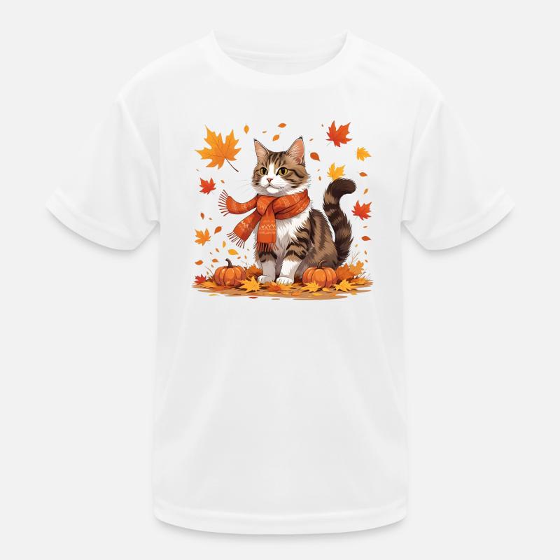 Herbstliche Katze mit Kürbissen Kinder Funktions-T-Shirt