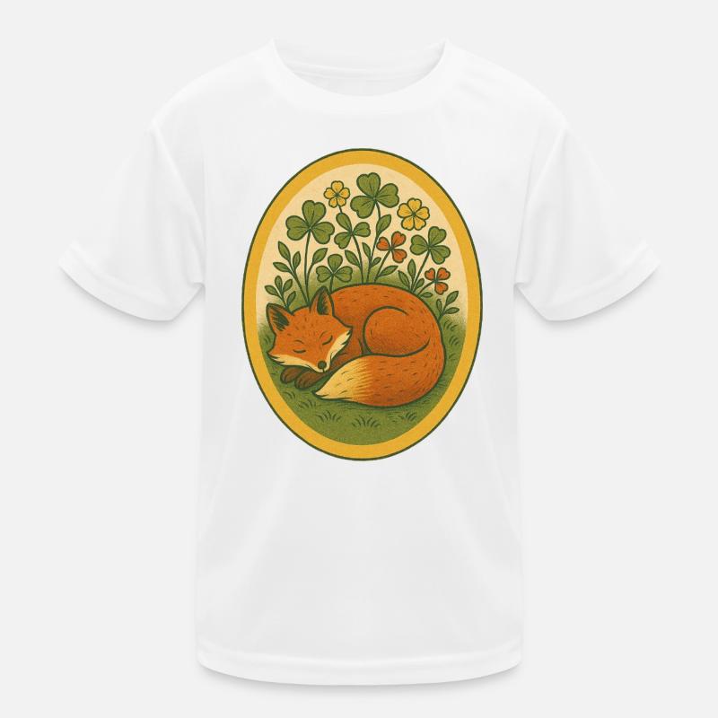 Sleeping Fox Amidst Four Leaf Clovers Kids Functional T-Shirt