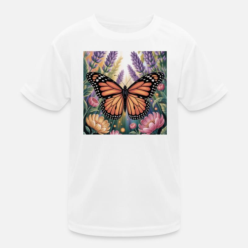 Lebendiger Monarchfalter Amidlavender blüht Kinder Funktions-T-Shirt