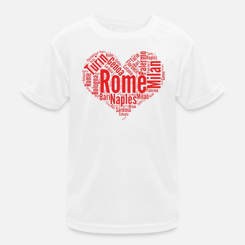 Italian cities typography heart-shaped layout map  Kids Functional T-Shirt
